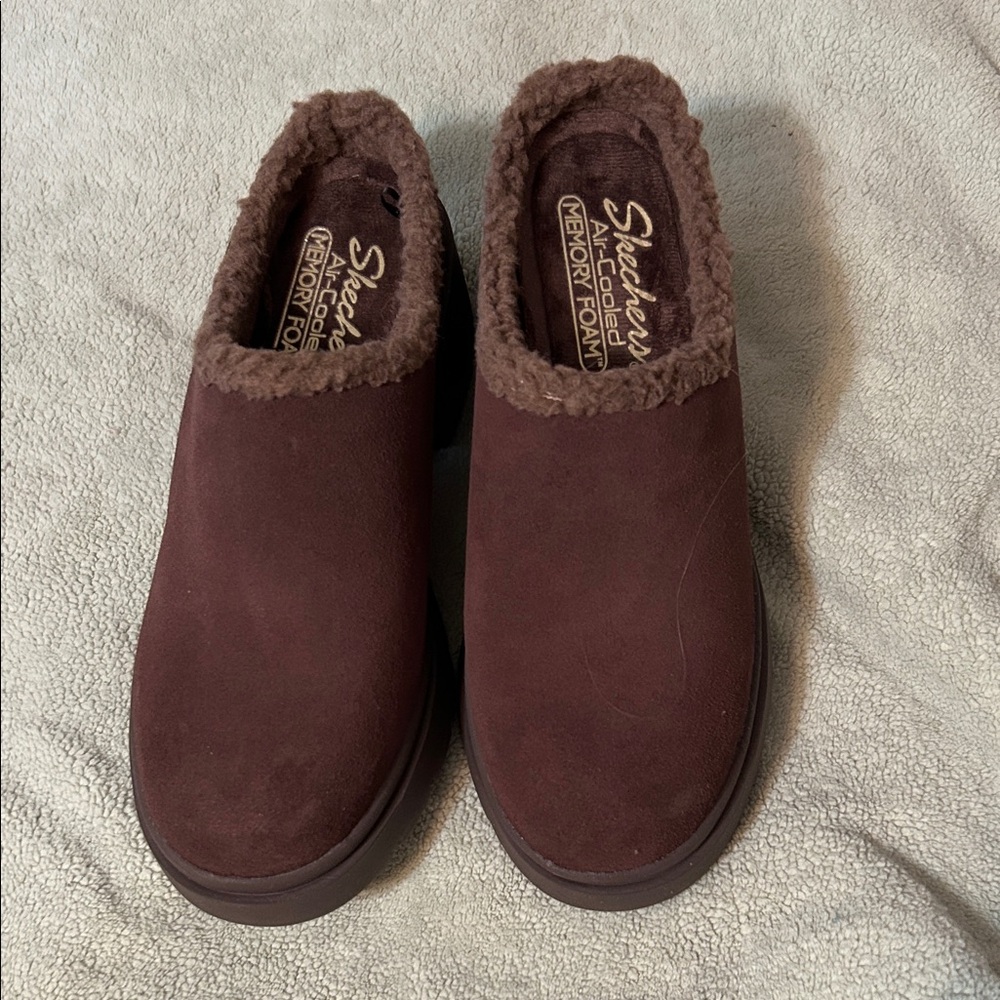Skechers Dark Brown Slip-On Shoes with Faux Fur
